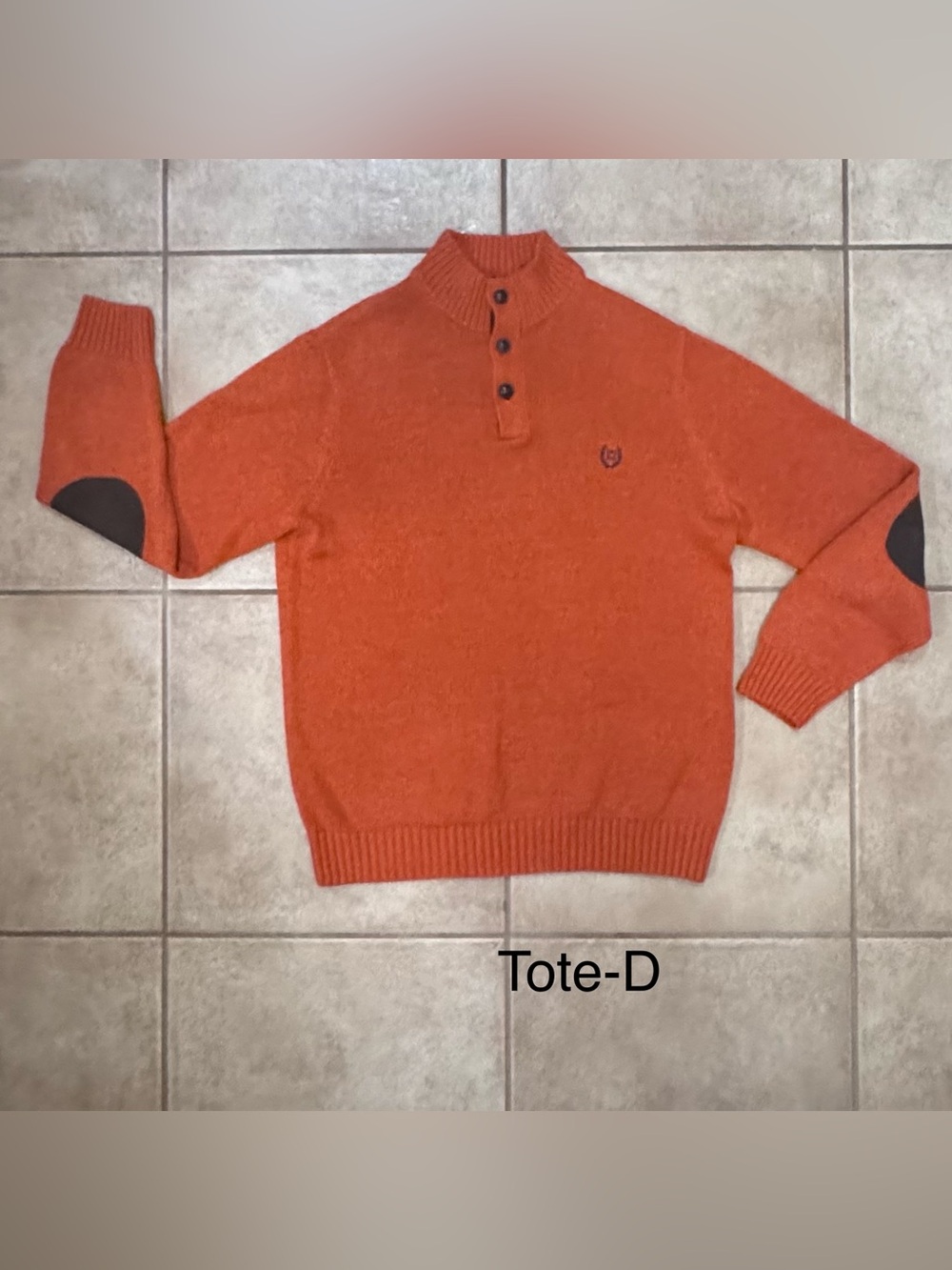 Chaps Orange Turtleneck Button Pullover with Elbow Patches